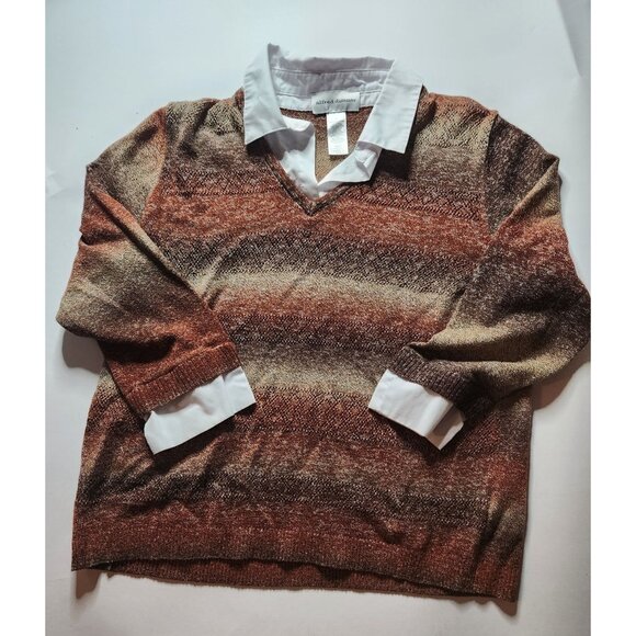 Alfred Dunner Womens V-Neck Sweater With Collar L warm colors casual - Picture 1 of 5